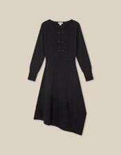 Floy Frogging Asymmetrical Knitted Midi Dress, Black (BLACK), large