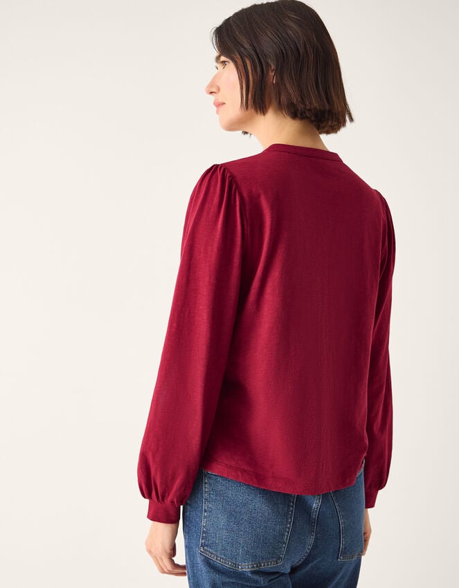 Esme Embroidered Jersey Blouse, Red (BURGUNDY), large