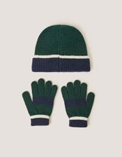 Colourblock Beanie Hat & Gloves Set, Green (GREEN), large