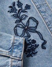 Bow Embroidered Denim Jacket, Blue (BLUE), large