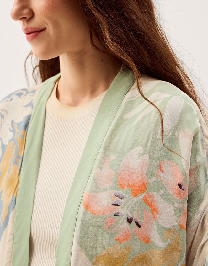 Clemence Amelie Floral Long Kimono, Cream (CREAM), large
