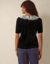 Lenora Lace Collar Velvet Top, Black (BLACK), large
