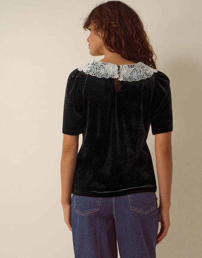 Lenora Lace Collar Velvet Top, Black (BLACK), large