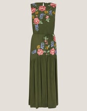 Odelle Floral Embroidered Midi Dress, Green (KHAKI), large