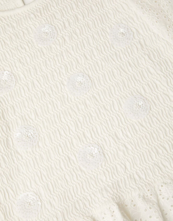 Sequin Broderie Smocked Top, Ivory (IVORY), large
