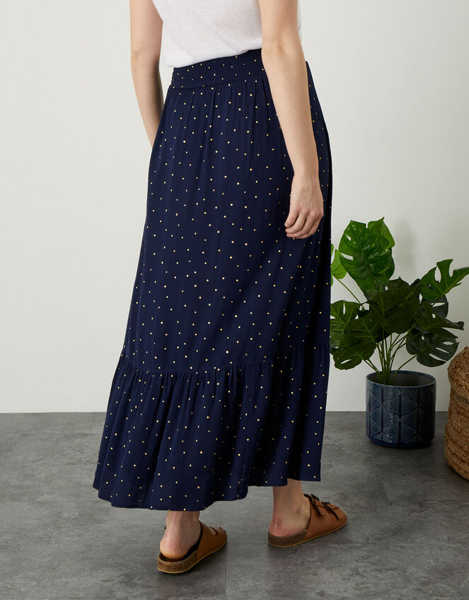 Tiered Foil Print Skirt, Blue (NAVY), large