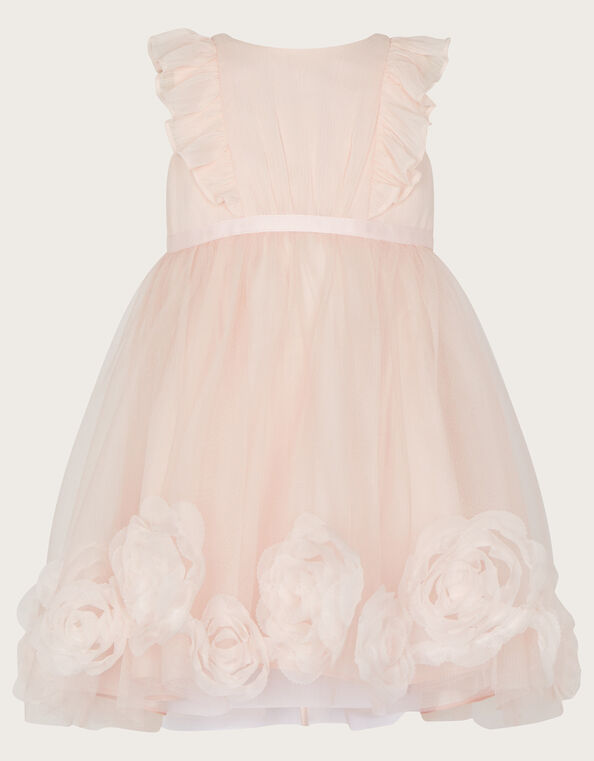Baby Chiffon 3D Roses Dress, Pink (PINK), large