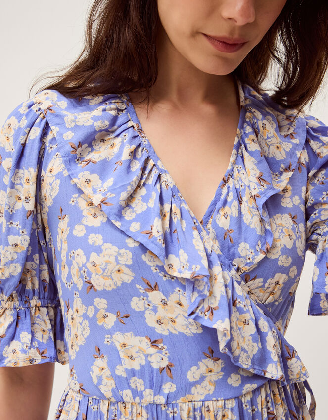 Sian Floral Print Ruffle Midi Dress, Blue (BLUE), large
