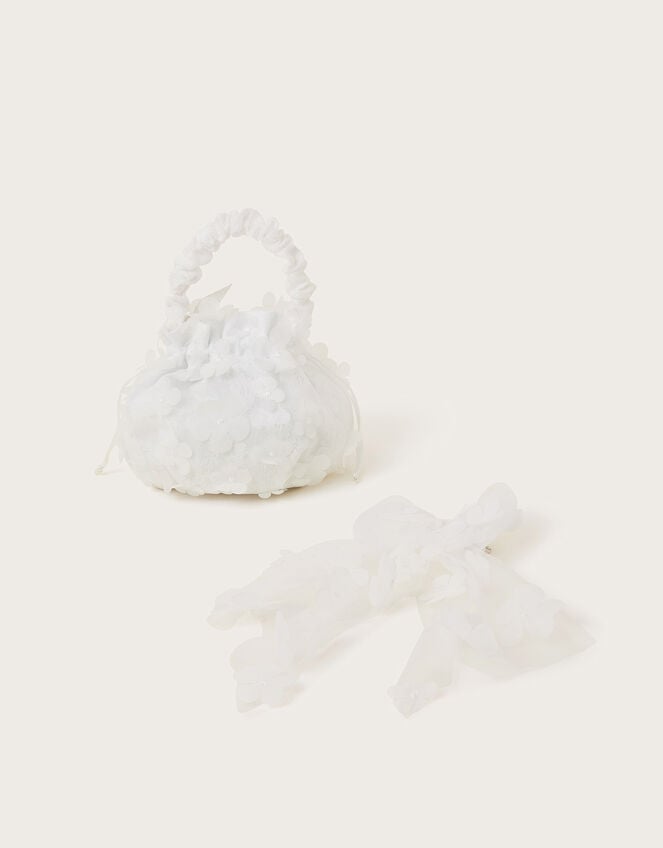 Flower Pouch Bag and Bow Hair Clip Set, , large