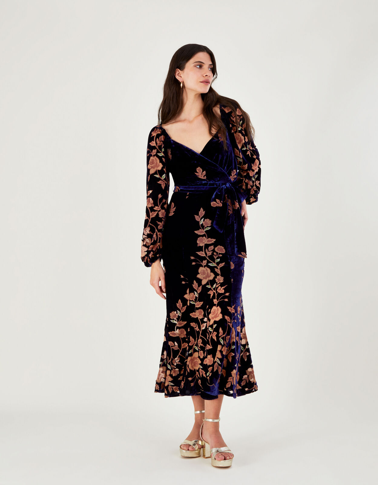 Daphne Devore Velvet Wrap Dress Blue Evening Dresses Monsoon
