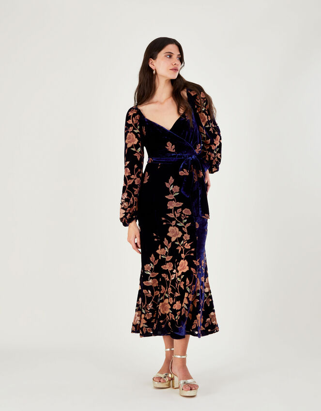 Daphne Devore Velvet Wrap Dress, Blue (MIDNIGHT), large