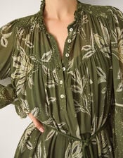 Leona Print Long Sleeve Midi Dress, Green (KHAKI), large