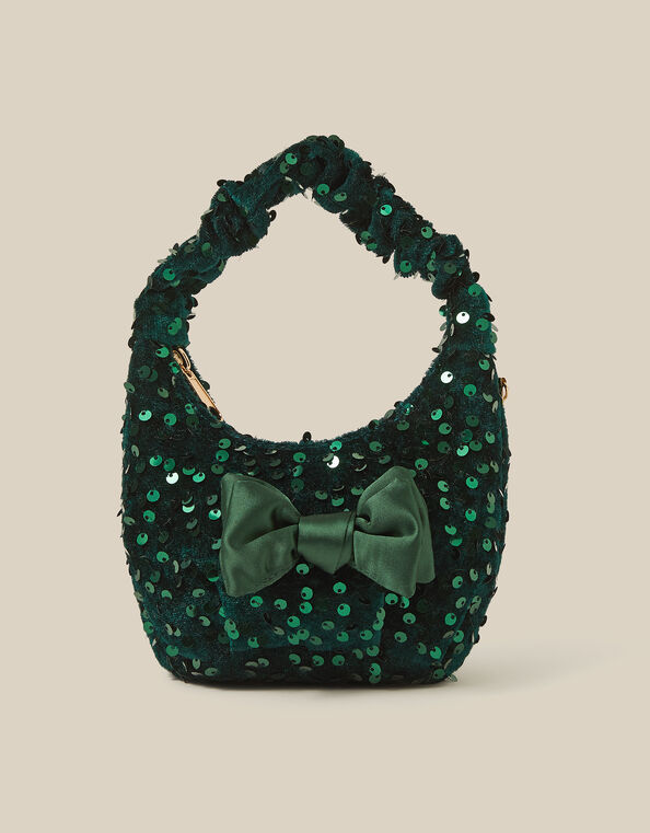 Bow Sequin Velvet Bag, Green (GREEN), large