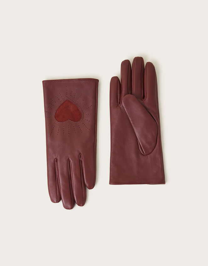 Leather Heart Gloves, Red (RED), large