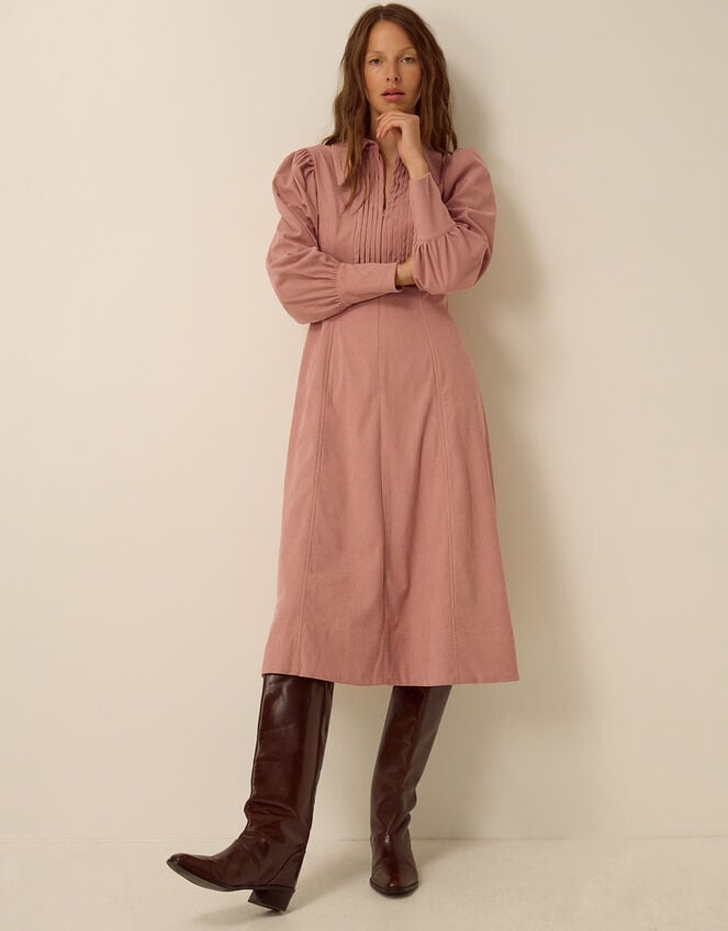Skye Stretch Corduroy Midi Shirt Dress, Pink (PINK), large