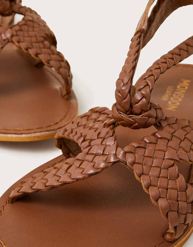 Woven Leather Sandals, Tan (TAN), large