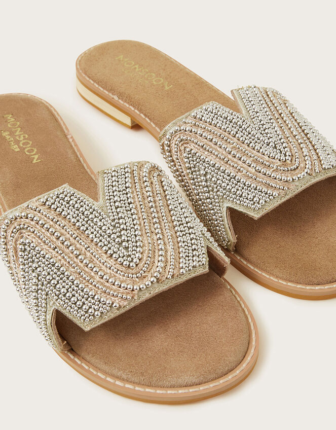 Leather Beaded Sliders, Multi (MULTI), large