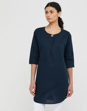 Scarlet Organic Cotton Linen Tunic Dress, Blue (NAVY), large