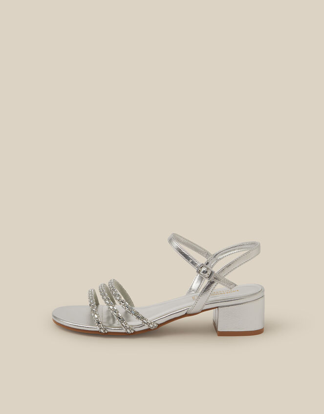 Open Toe Embellished Strap Heels, Silver (SILVER), large