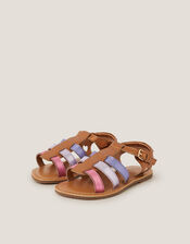 Metallic Leather Gladiator Sandals, Multi (MULTI), large