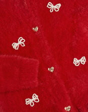 Pearl Bow Fluffy Cardigan, Red (RED), large