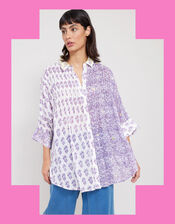 East Aoki Oversized Woodblock Shirt, Purple (LILAC), large