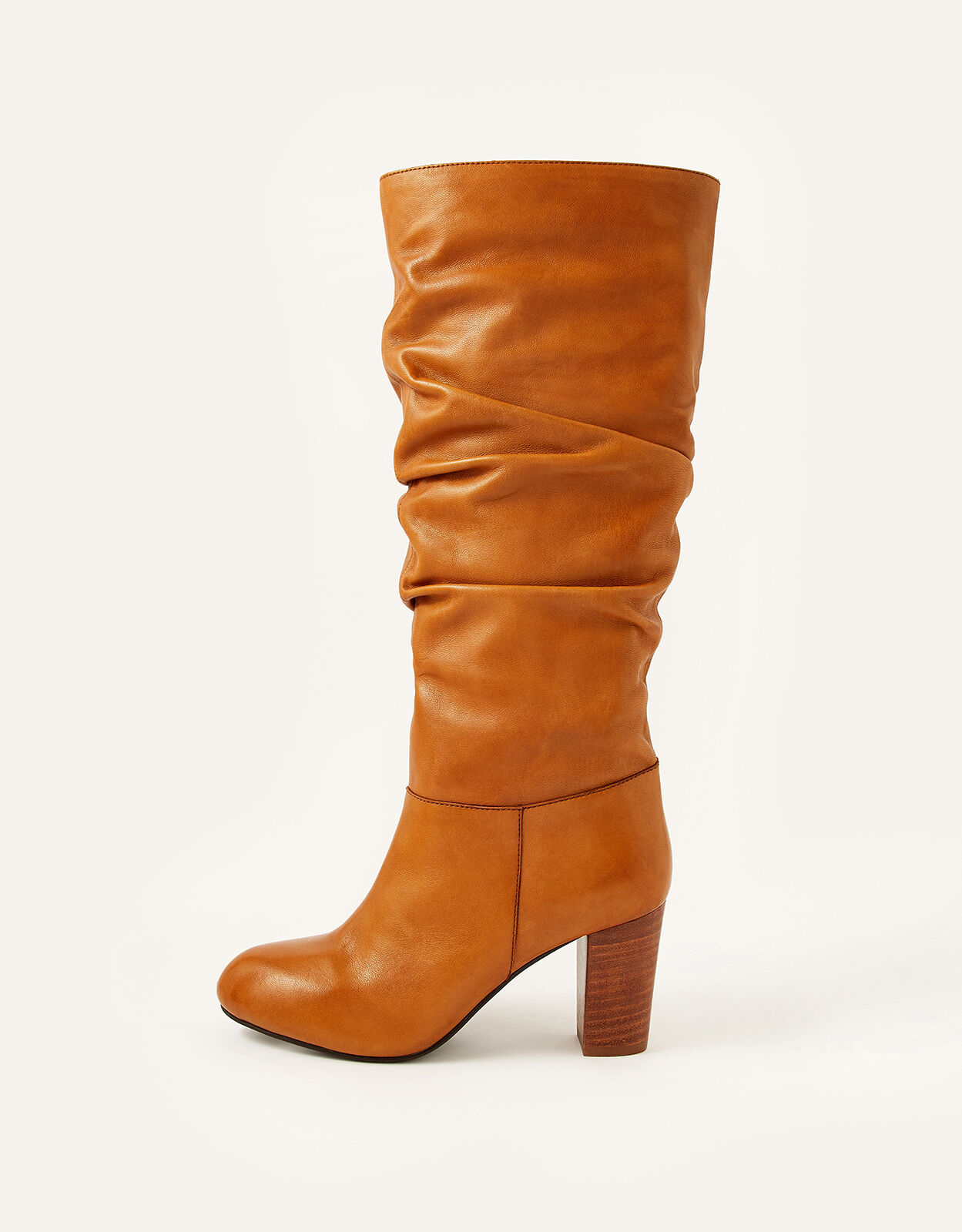 Slouch Leather Long Boots Tan