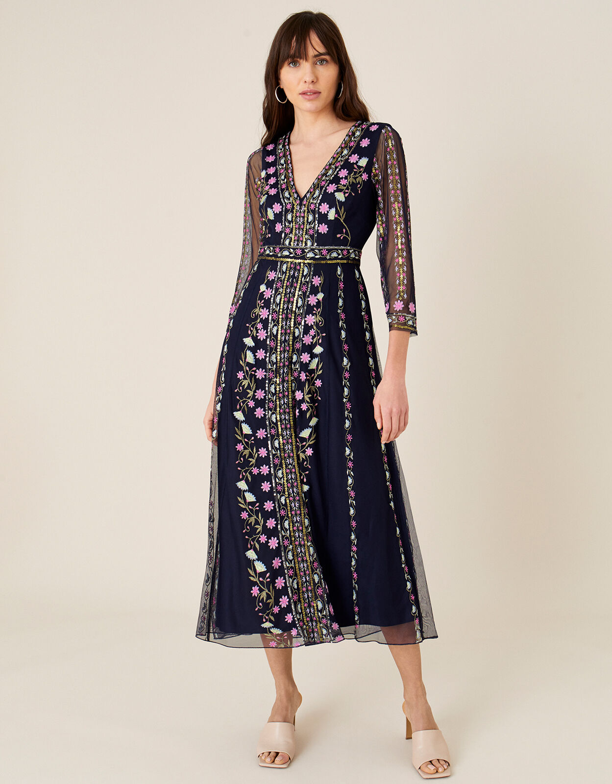 ARTISAN Amara Embroidered Midi Dress Blue Evening Dresses