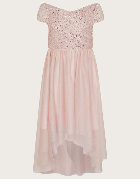 Abigail Sequin Bardot Prom Dress, Pink (PINK), large