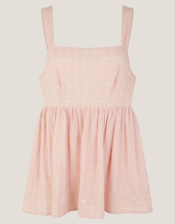 Eliza Embroidered Cotton Cami Top, Pink (PINK), large