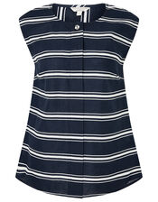 Stripe Sleeveless Top in Linen Blend, Blue (NAVY), large