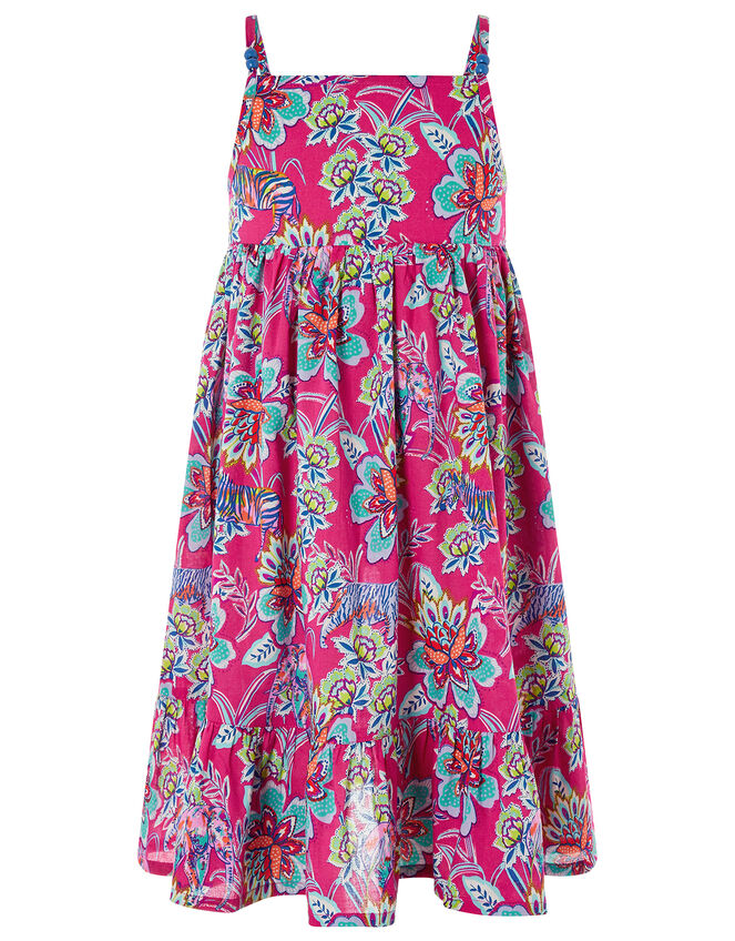 Karly Animal and Floral Print Dress in Organic Cotton, Pink (PINK), large