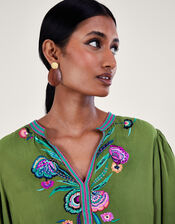 Kaitlyn Bird Embroidered Tunic, Green (GREEN), large
