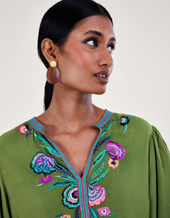 Kaitlyn Bird Embroidered Tunic, Green (GREEN), large