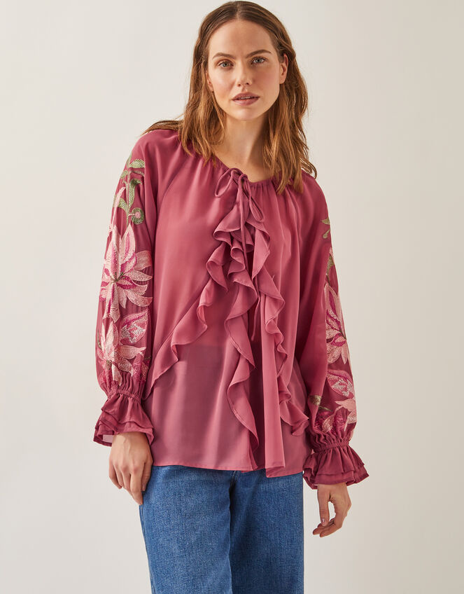 Natalia Embroidered Ruffle Blouse, Pink (PINK), large