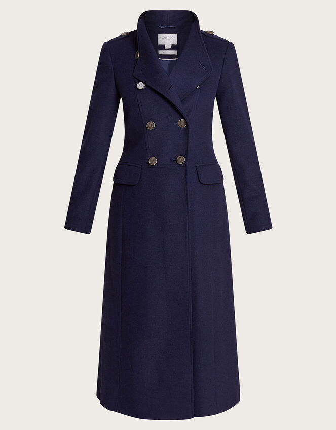 Vanessa Skirted Coat in Wool Blend, Blue (NAVY), large
