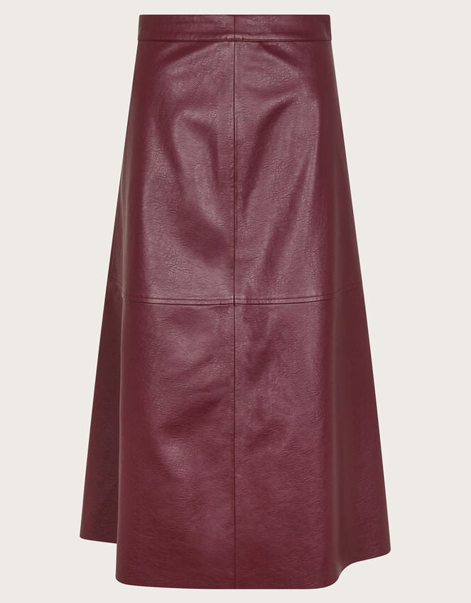 Pippa Faux Leather Midi Skirt, Red (BURGUNDY), large