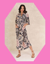 One Hundred Stars Rachel Floral Midi Dress, Brown (TAUPE), large