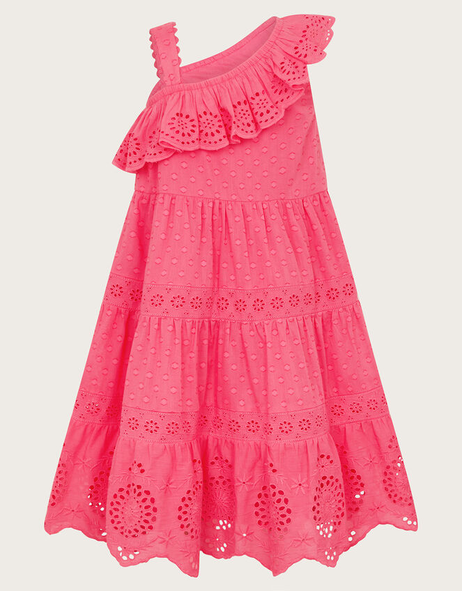 One-Shoulder Broderie Dress, Pink (PINK), large
