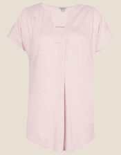 Scallop Detail Jersey T-Shirt in Linen Blend, Pink (BLUSH), large