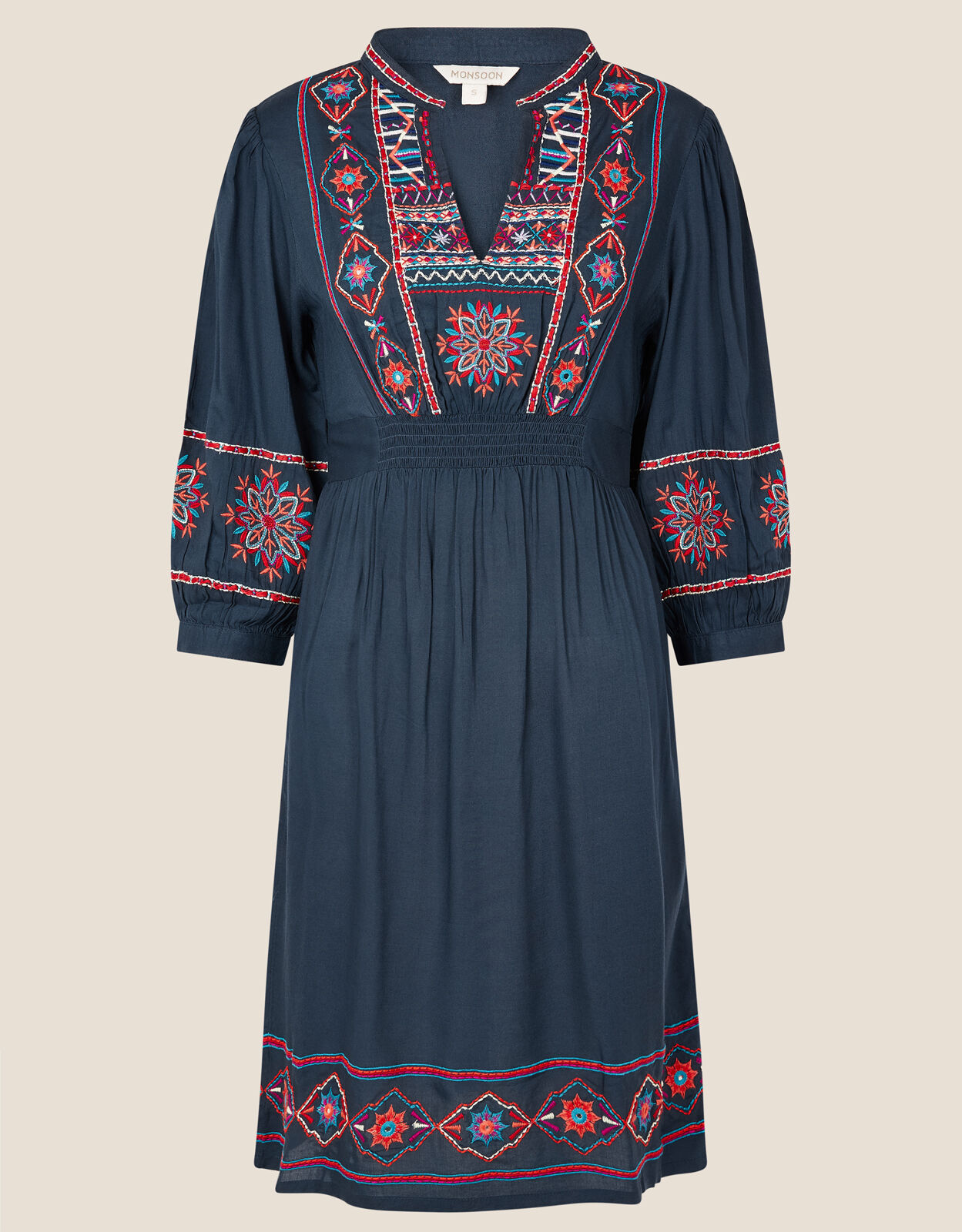 Embroidered Dress in LENZING ECOVERO Blue Day Dresses Monsoon Global