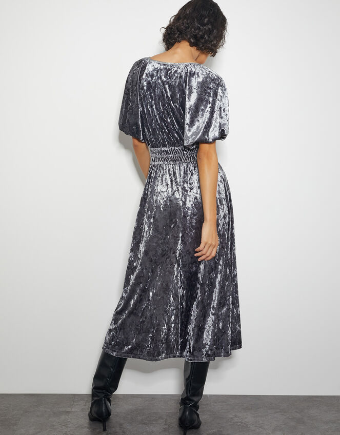 Valle Puff Sleeve Velvet Midi Dress, Grey (GREY), large