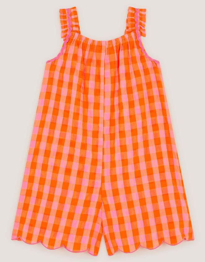 Embroidered Gingham Playsuit, Orange (ORANGE), large