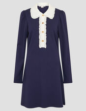 Penny Ponte Frill Collar Mini Dress, Blue (NAVY), large