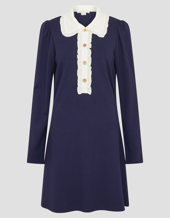 Penny Ponte Frill Collar Mini Dress, Blue (NAVY), large