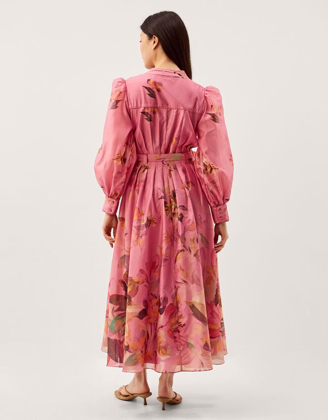 Aimee V-Neck Floral Print Midi Shirt Dress, Pink (PINK), large