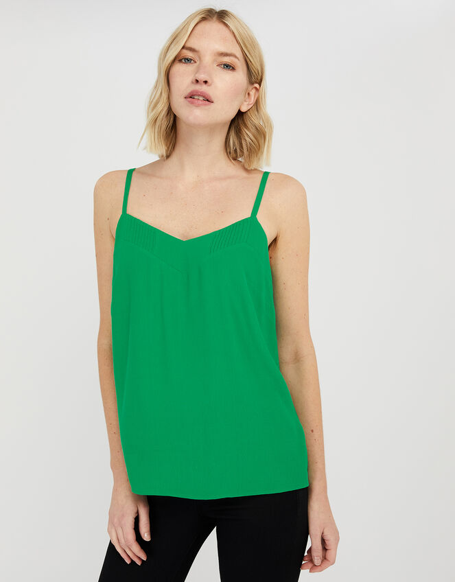 Mae Pleat V-neck Cami Top, Green (GREEN), large
