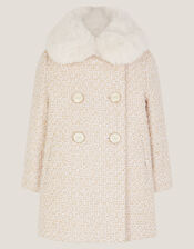 Baby Tweed Faux Fur Collar Coat, Cream (CREAM), large