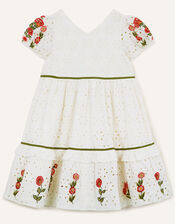 Boutique Schiffli Embroidered Dress in Sustainable Cotton, Ivory (IVORY), large