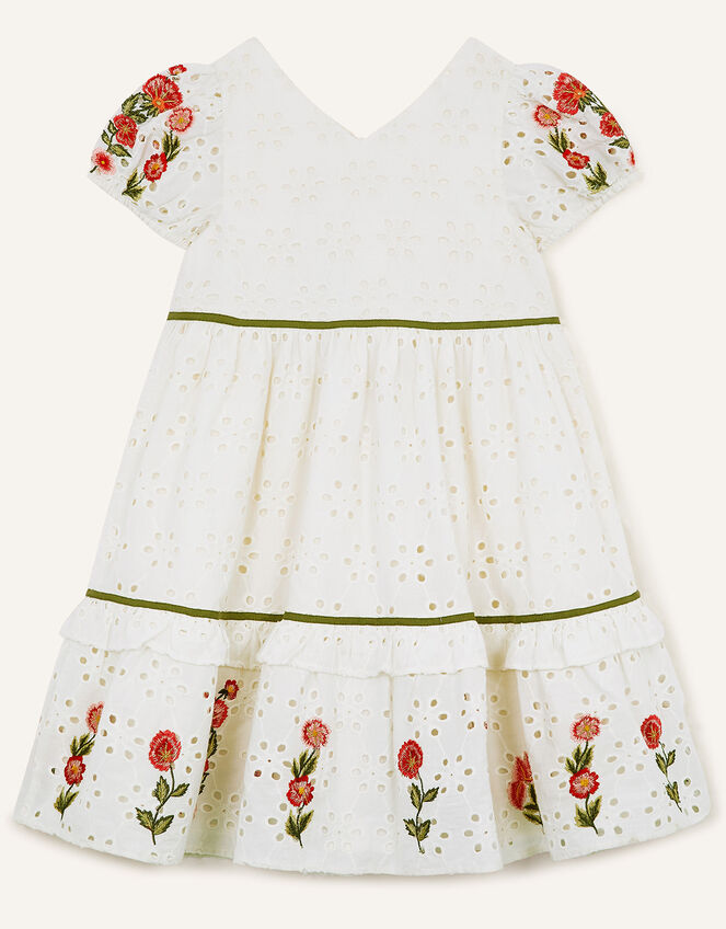 Boutique Schiffli Embroidered Dress in Sustainable Cotton, Ivory (IVORY), large